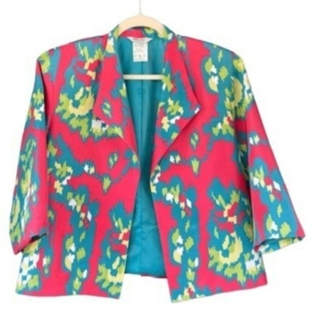 S4 Bleyel 100% Silk Blazer Abstract Jacket‎ Summer Neon Bright Colorful